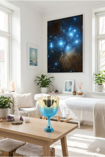 Kristallen Zingende Kom - Kelk Pleiaden Blauw Goud - Cristal Vibrasons